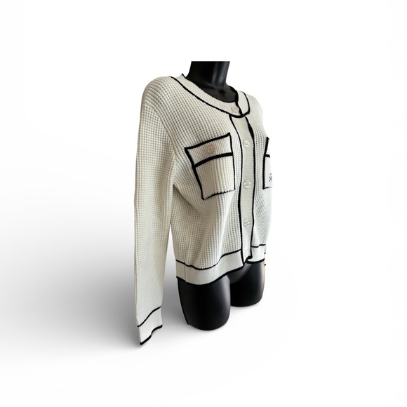 Teenie Winner White Knit Cardigan with Black Trim - Size S - Picture 2 of 10